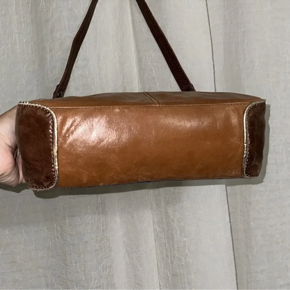 The Sak Blue Brown Gold Trim Genuine Leather Hobo Purse